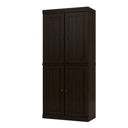 72" Espresso Solid Wood Adjustable Six Tier Library Bookcase with Four Doors