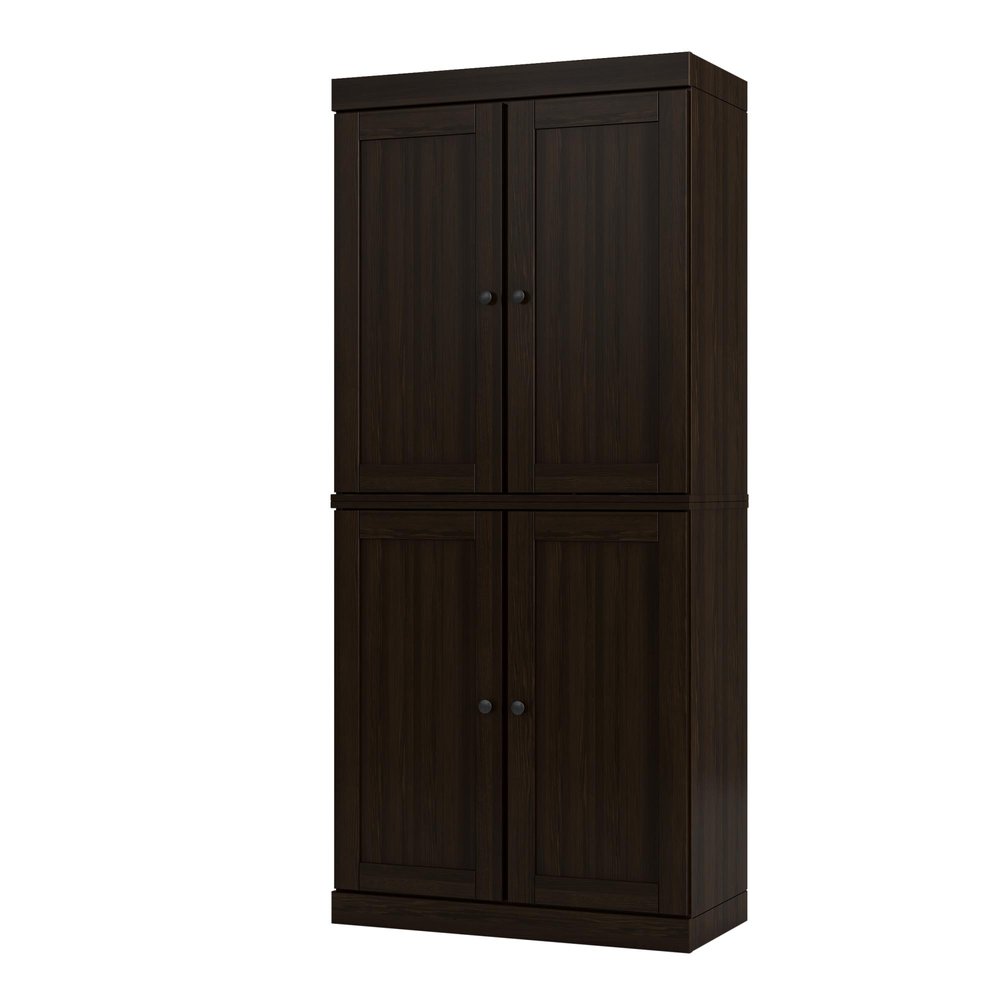 72" Espresso Solid Wood Adjustable Six Tier Library Bookcase with Four Doors — view 1