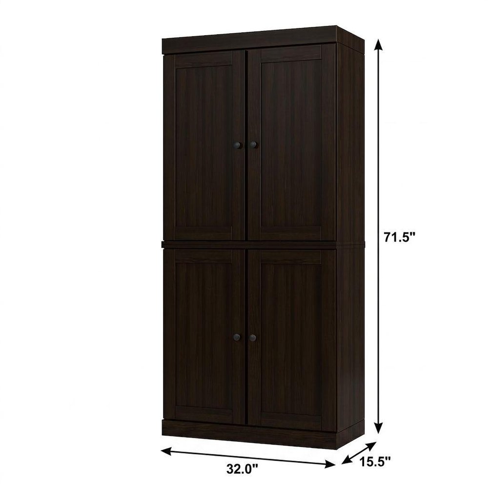72" Espresso Solid Wood Adjustable Six Tier Library Bookcase with Four Doors — view 3