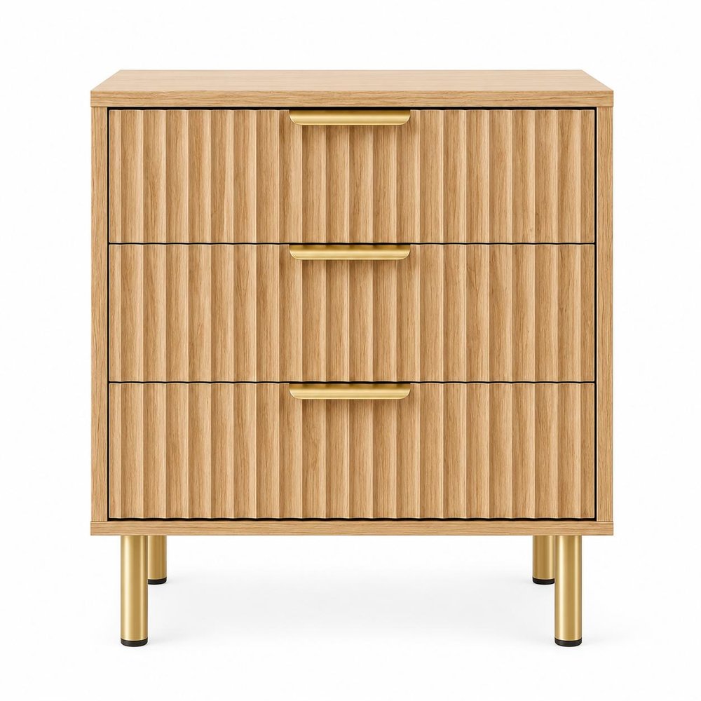 24" Oak Wood Ribbed Texture Three Drawer Nightstand HomeRoots