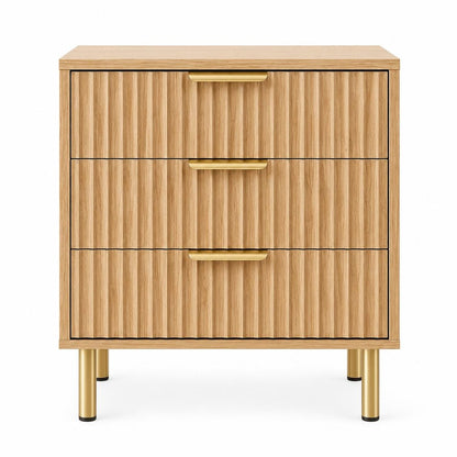 24" Oak Wood Ribbed Texture Three Drawer Nightstand HomeRoots