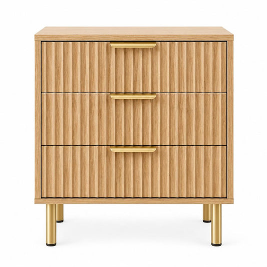 24" Black Wood Ribbed Texture Three Drawer Nightstand