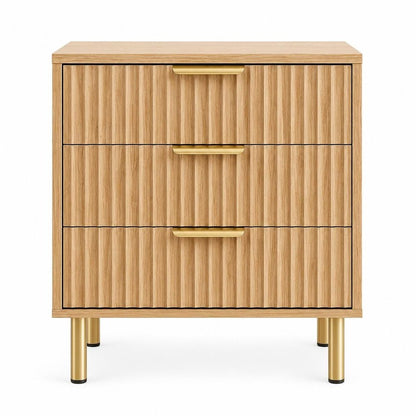 24" Oak Wood Ribbed Texture Three Drawer Nightstand HomeRoots