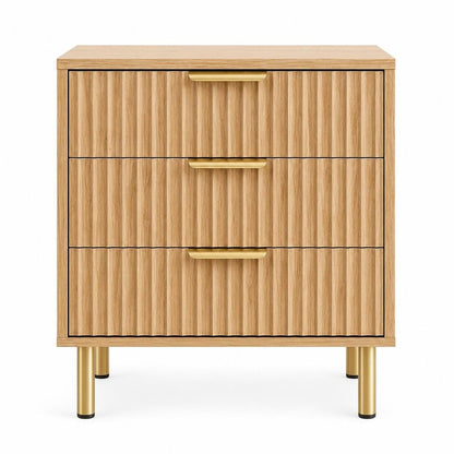 24" Black Wood Ribbed Texture Three Drawer Nightstand