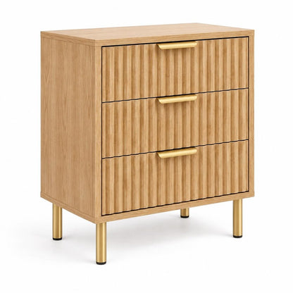 24" Oak Wood Ribbed Texture Three Drawer Nightstand HomeRoots