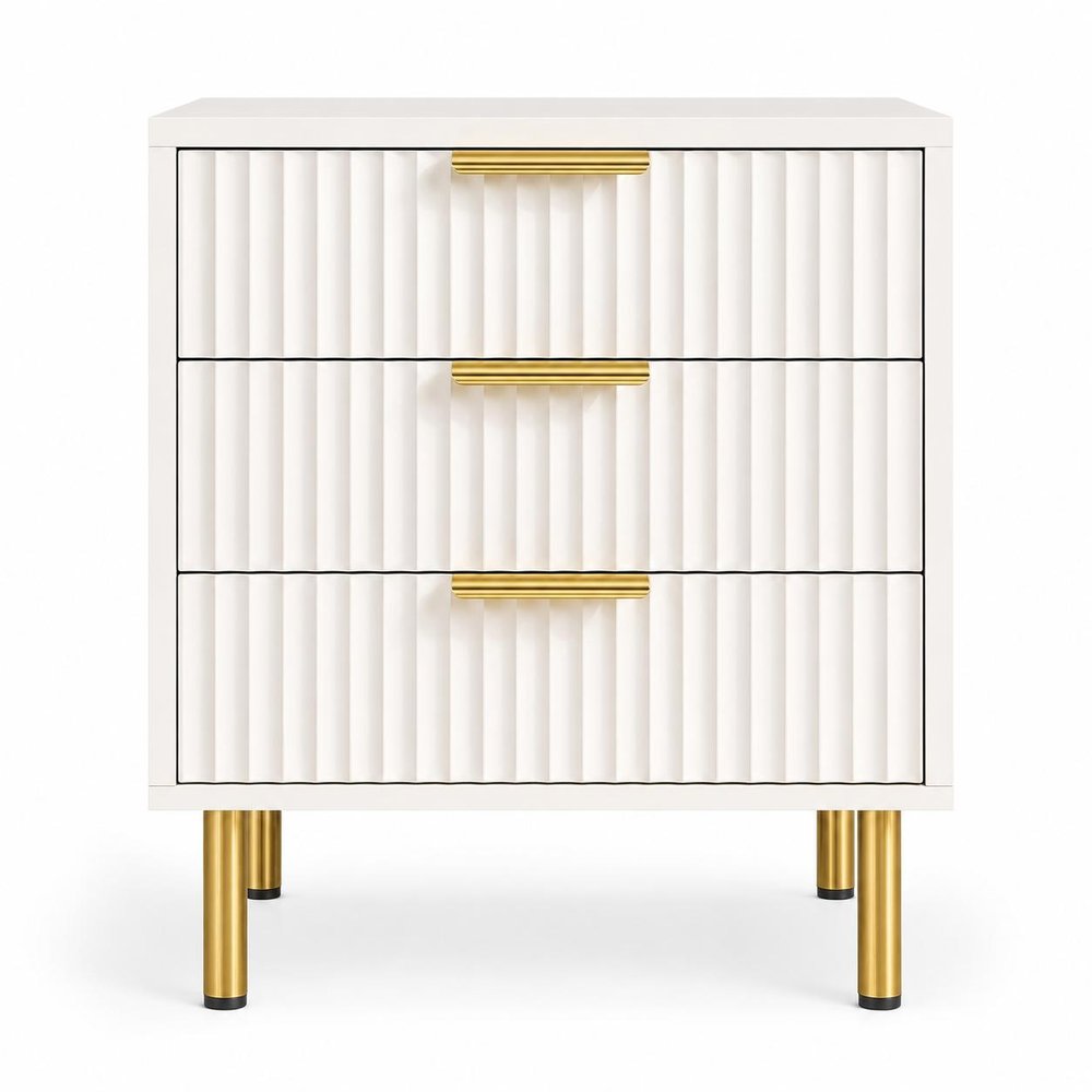 24" Oak Wood Ribbed Texture Three Drawer Nightstand — view 11