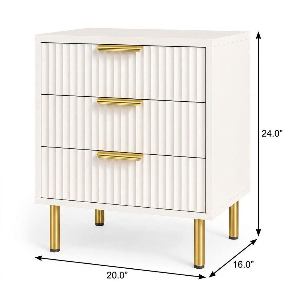 24" Black Wood Ribbed Texture Three Drawer Nightstand