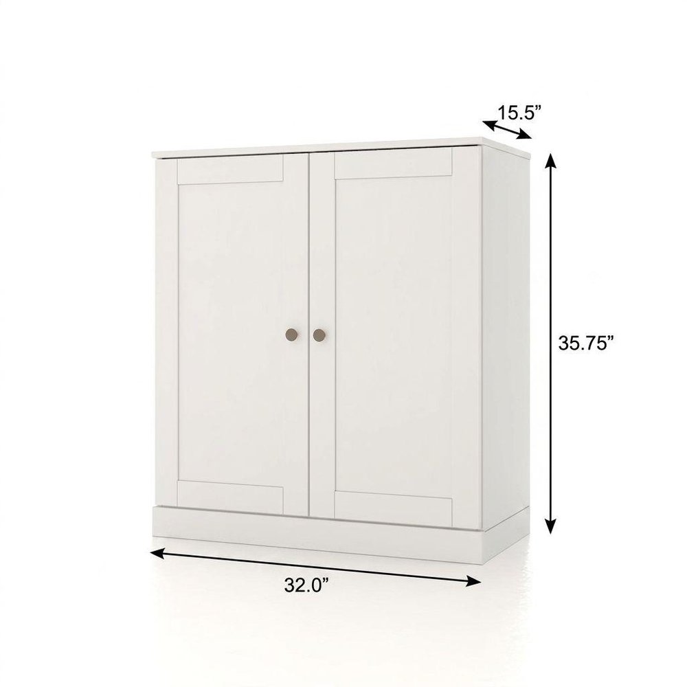 32" White Solid Wood Shaker Style Double Door Linen Cabinet