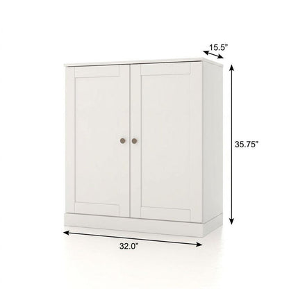 32" White Solid Wood Shaker Style Double Door Linen Cabinet