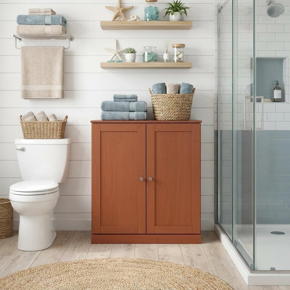 32" White Solid Wood Shaker Style Double Door Linen Cabinet — view 11