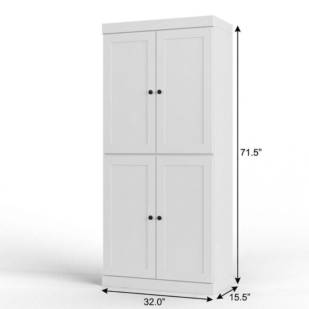 32" White Solid Wood Four Door Linen Cabinet — view 3