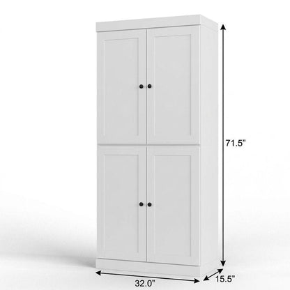 32" White Solid Wood Four Door Linen Cabinet HomeRoots