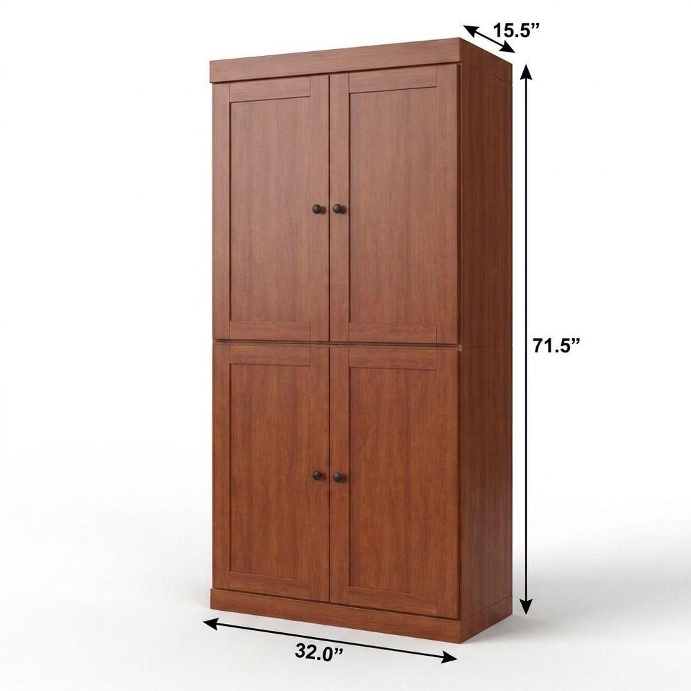 32" Coffee Solid Wood Four Door Linen Cabinet HomeRoots