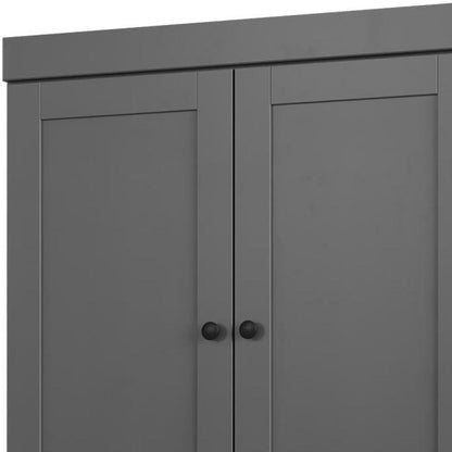 32" Gray Solid Wood Four Door Linen Cabinet HomeRoots