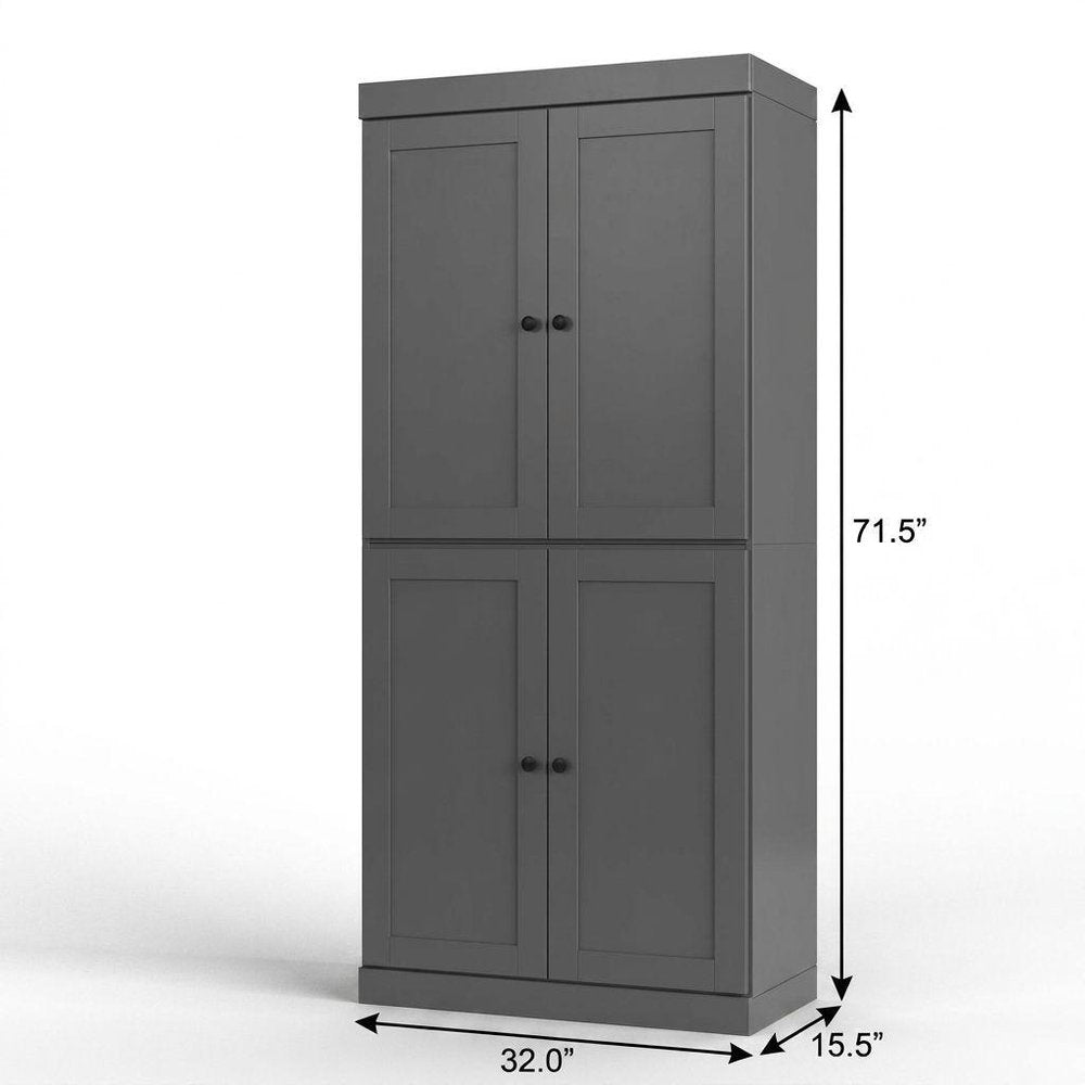32" Gray Solid Wood Four Door Linen Cabinet HomeRoots