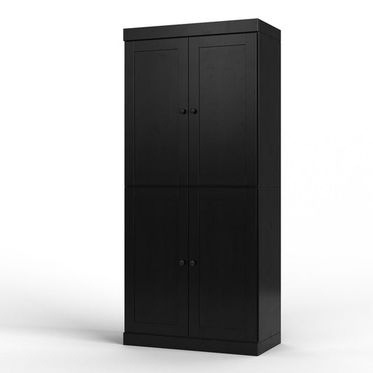 32" Black Solid Wood Four Door Linen Cabinet