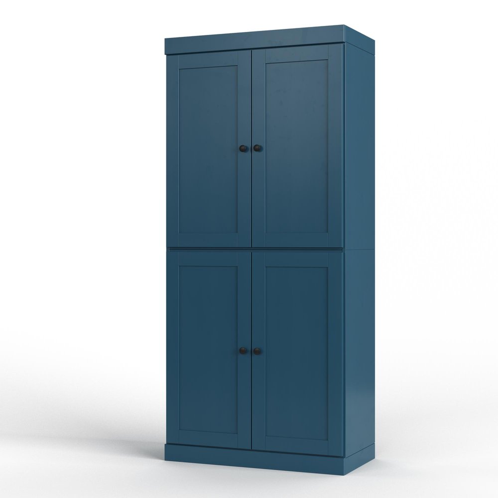 32" Teal Blue Solid Wood Four Door Linen Cabinet — view 1