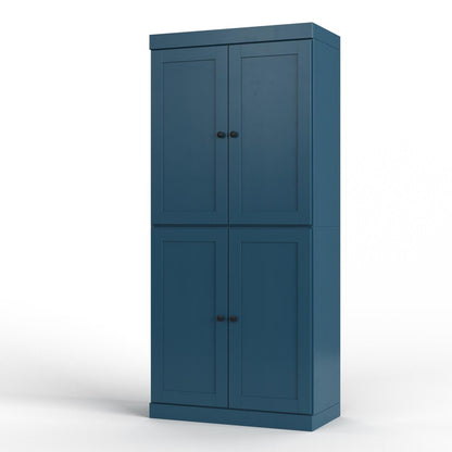 32" Teal Blue Solid Wood Four Door Linen Cabinet HomeRoots