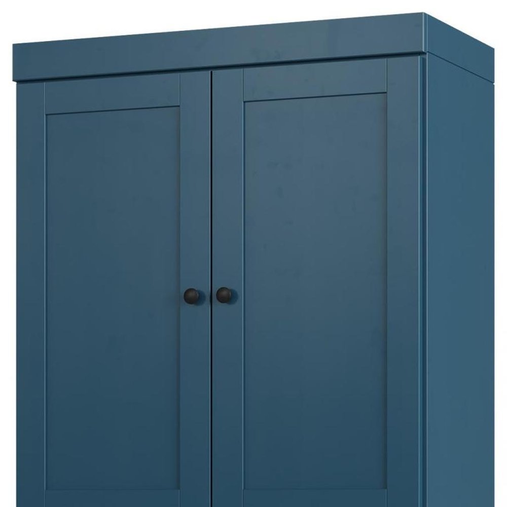 32" Teal Blue Solid Wood Four Door Linen Cabinet HomeRoots