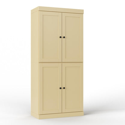 32" Yellow Solid Wood Four Door Linen Cabinet