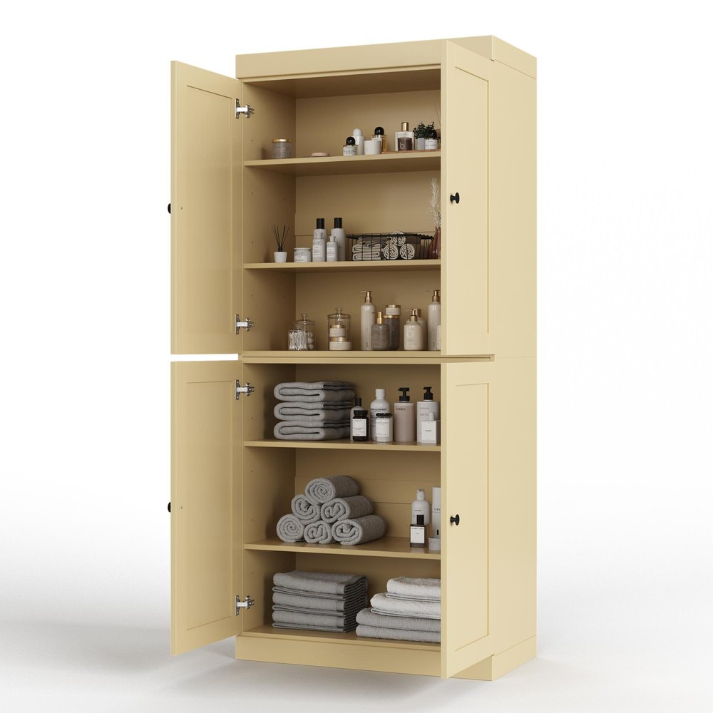 32" Yellow Solid Wood Four Door Linen Cabinet — view 5