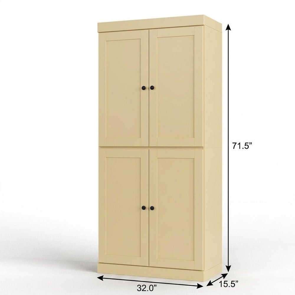 32" Yellow Solid Wood Four Door Linen Cabinet HomeRoots
