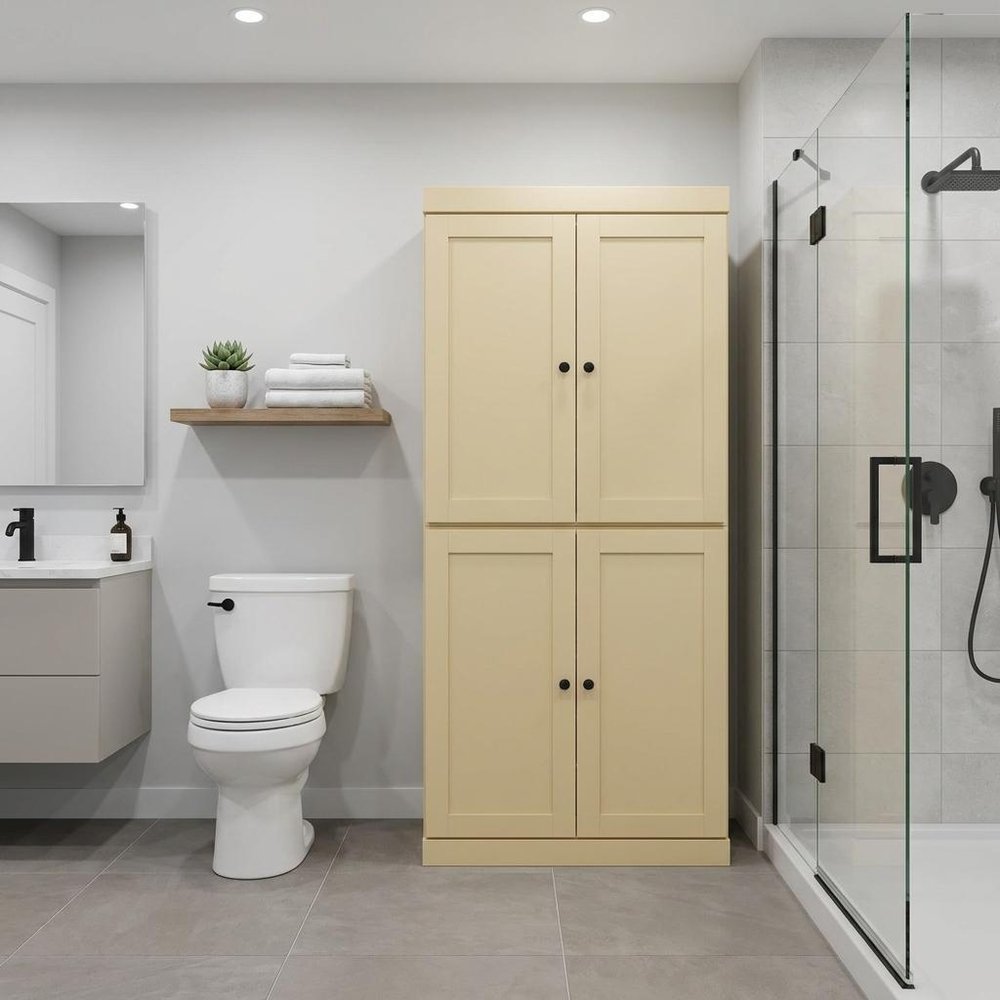 32" Yellow Solid Wood Four Door Linen Cabinet