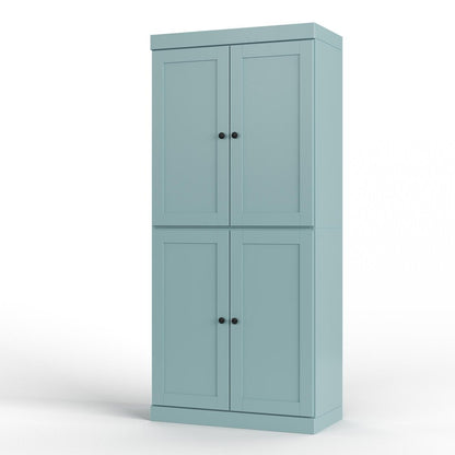 32" Aqua Solid Wood Four Door Linen Cabinet HomeRoots