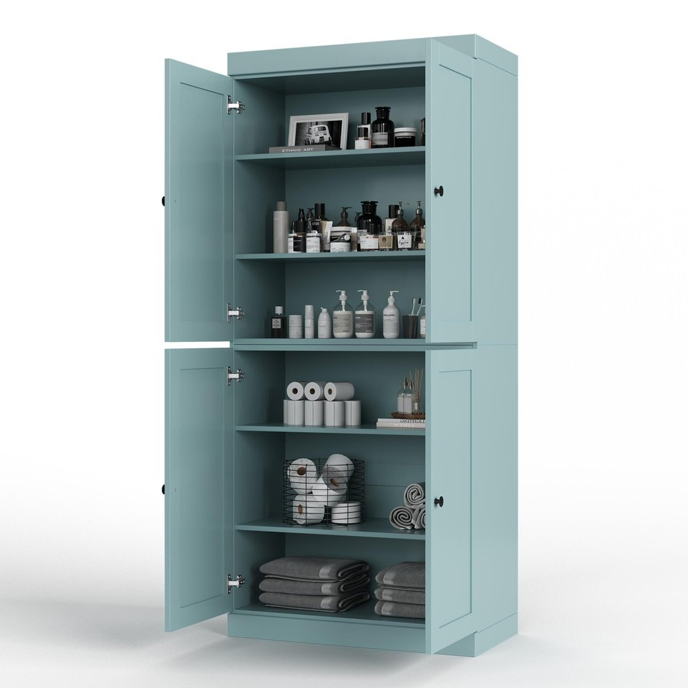 32" Aqua Solid Wood Four Door Linen Cabinet — view 2