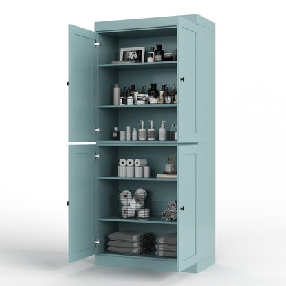 32" Aqua Solid Wood Four Door Linen Cabinet HomeRoots