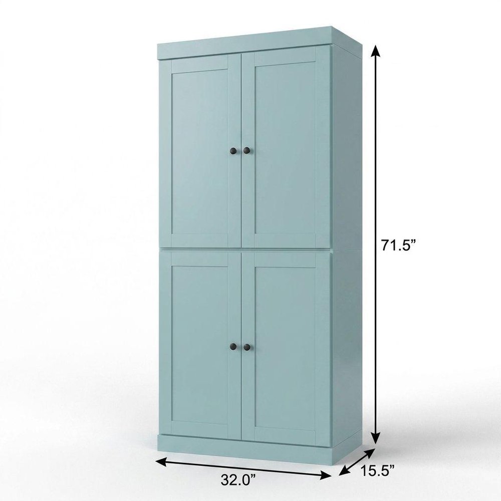 32" Aqua Solid Wood Four Door Linen Cabinet — view 4