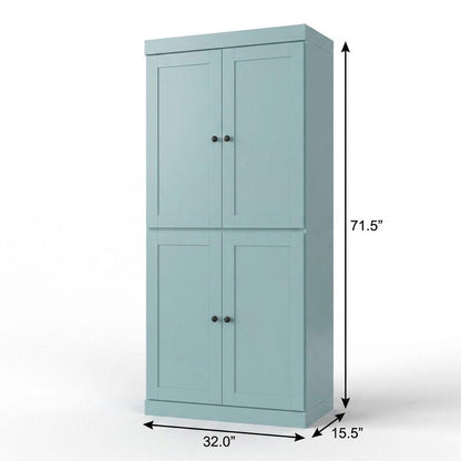 32" Aqua Solid Wood Four Door Linen Cabinet
