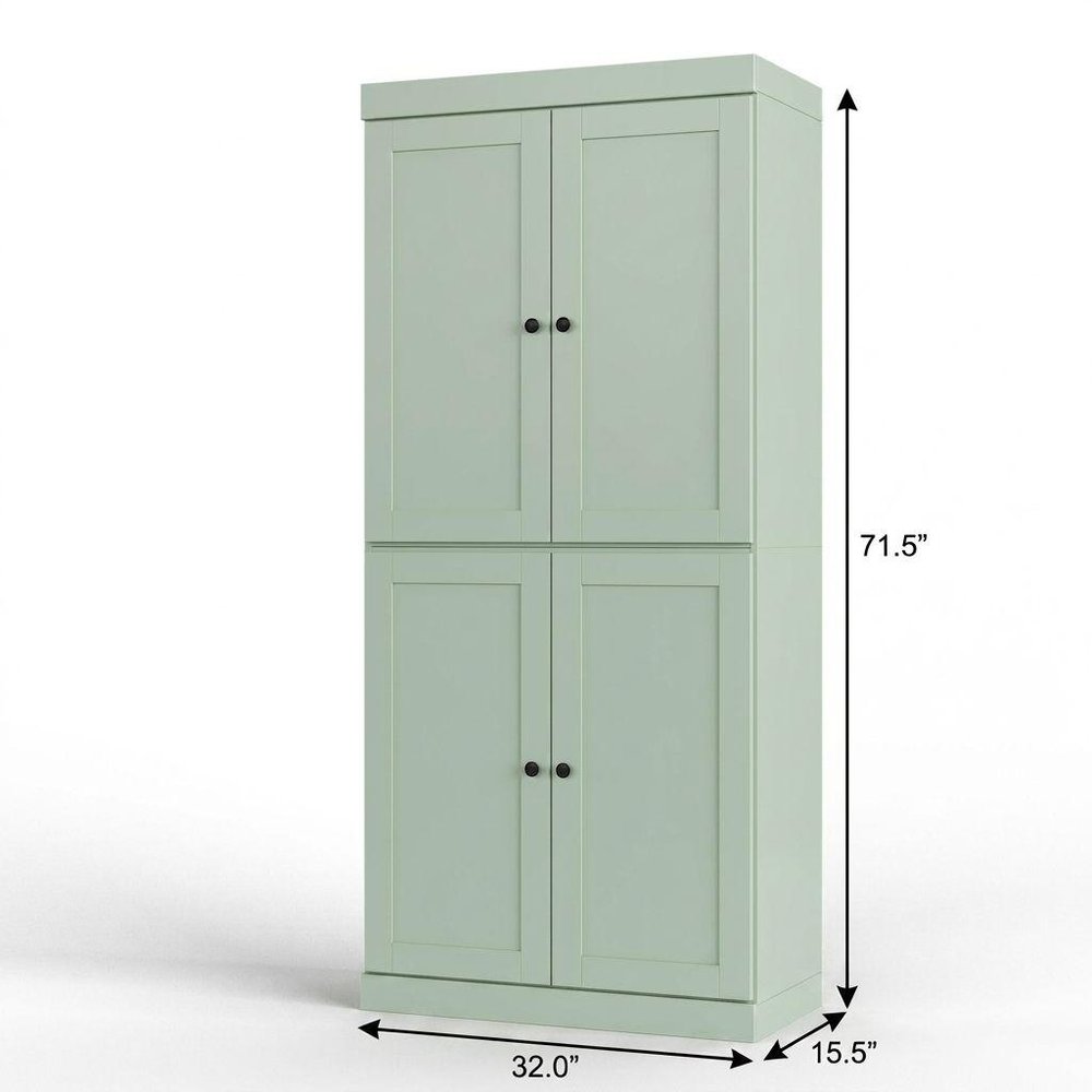 32" Sage Solid Wood Four Door Linen Cabinet HomeRoots