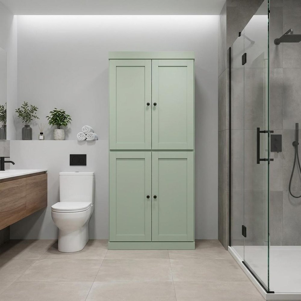 32" Sage Solid Wood Four Door Linen Cabinet — view 4