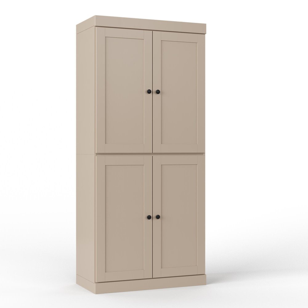 32" Beige Solid Wood Four Door Linen Cabinet — view 6