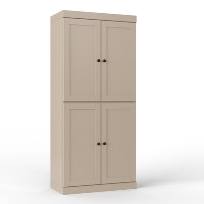 32" Beige Solid Wood Four Door Linen Cabinet