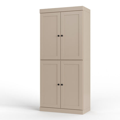32" Beige Solid Wood Four Door Linen Cabinet