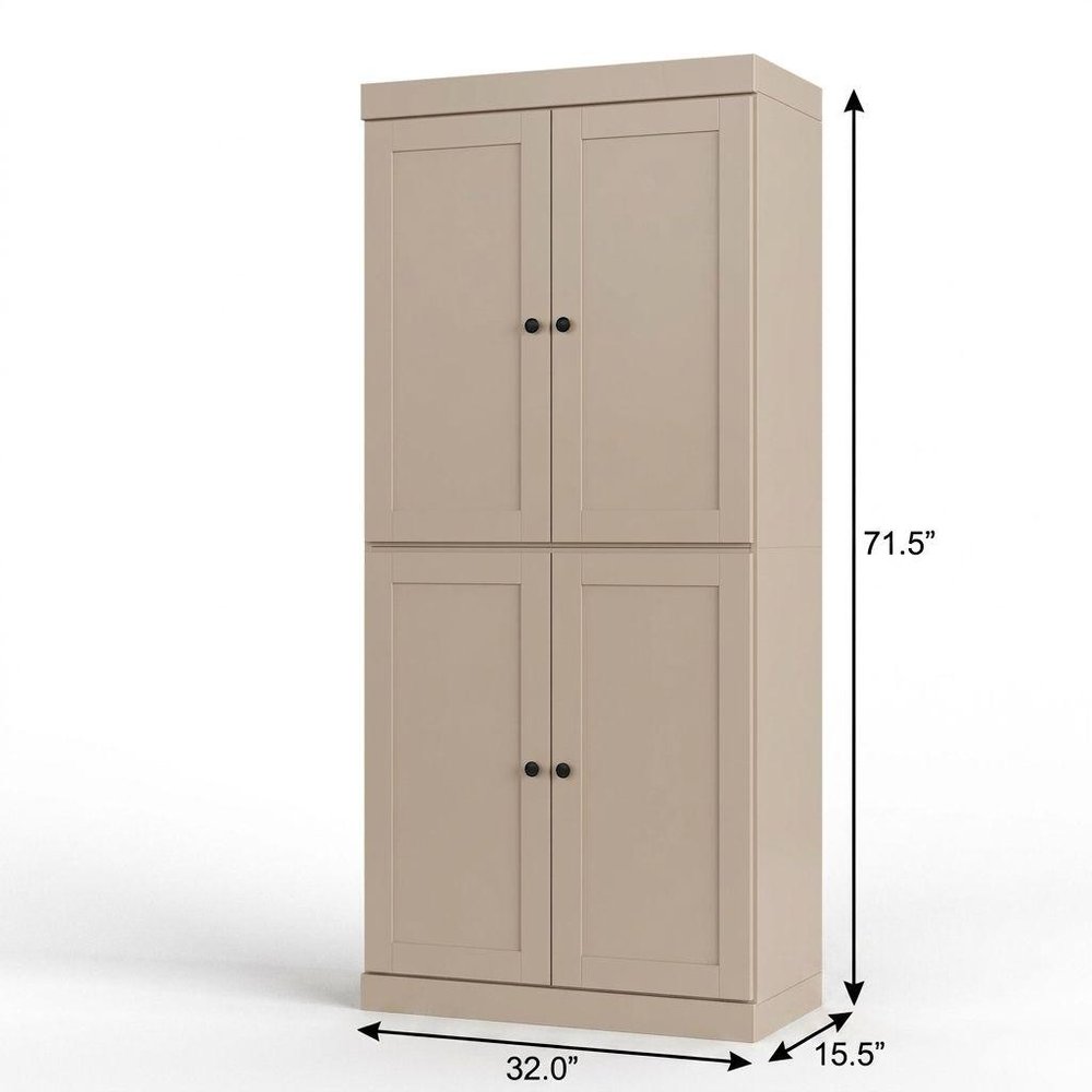 32" Beige Solid Wood Four Door Linen Cabinet