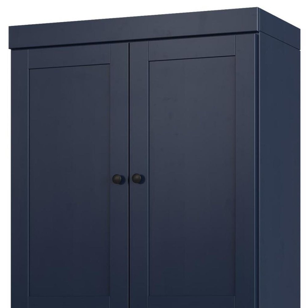 32" Navy Blue Solid Wood Four Door Linen Cabinet HomeRoots