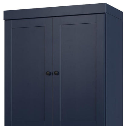 32" Navy Blue Solid Wood Four Door Linen Cabinet HomeRoots