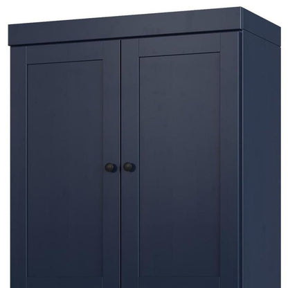 32" Navy Blue Solid Wood Four Door Linen Cabinet