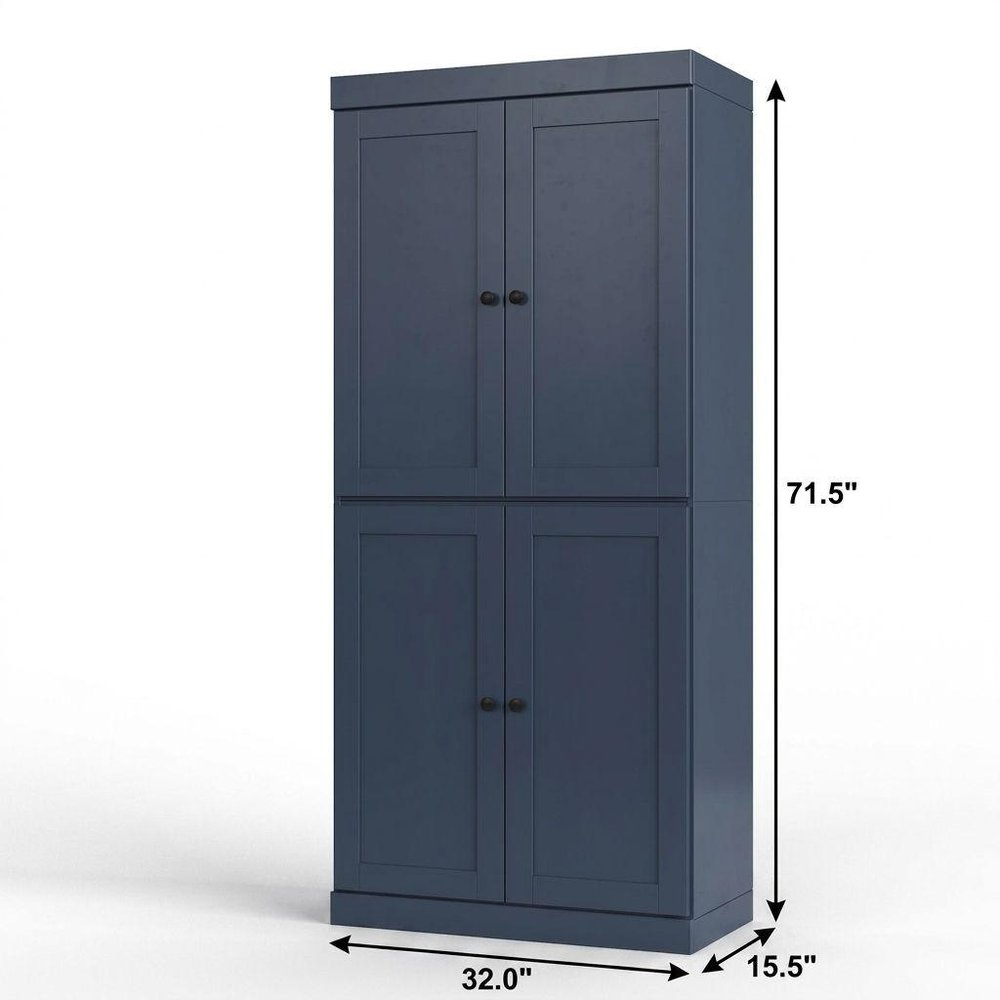 32" French Blue Solid Wood Four Door Linen Cabinet HomeRoots