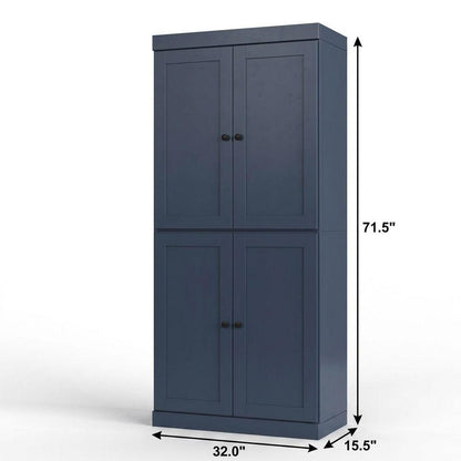 32" French Blue Solid Wood Four Door Linen Cabinet HomeRoots