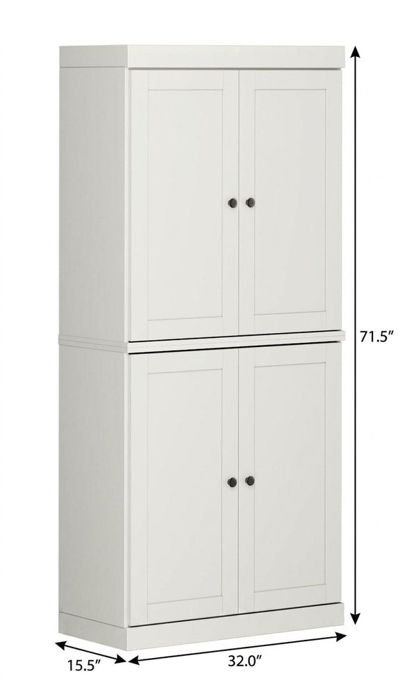 32" Off White Solid Wood Four Door Linen Cabinet HomeRoots