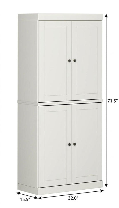 32" Off White Solid Wood Four Door Linen Cabinet HomeRoots
