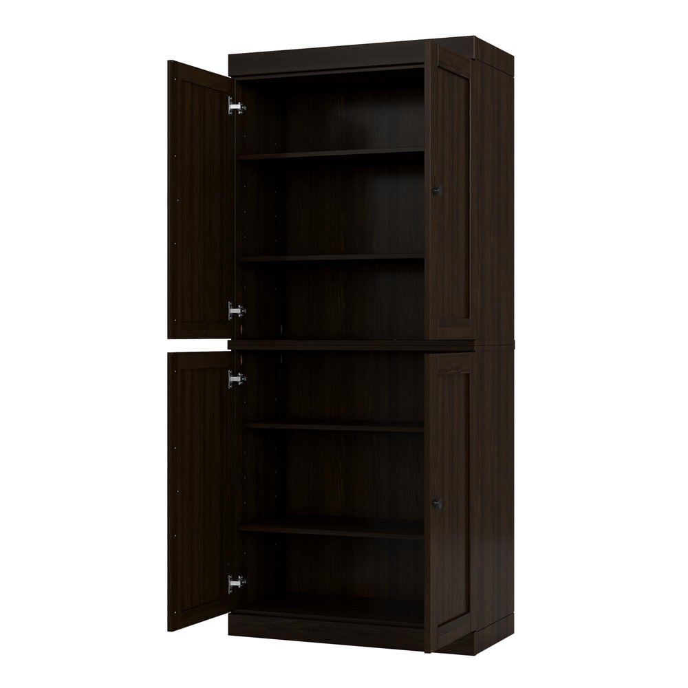 32" Espresso Solid Wood Four Door Linen Cabinet HomeRoots