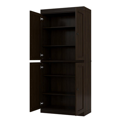 32" Espresso Solid Wood Four Door Linen Cabinet HomeRoots