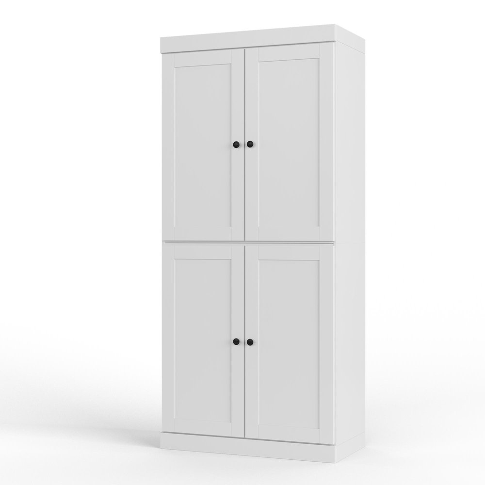 32" White Solid Wood Four Door Linen Cabinet HomeRoots