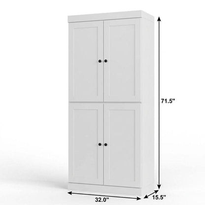 32" White Solid Wood Four Door Linen Cabinet HomeRoots