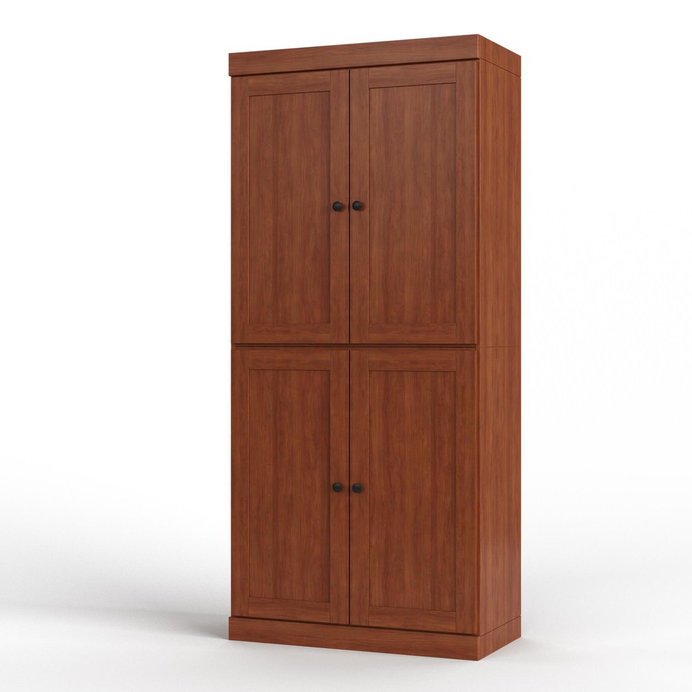 32" Coffee Solid Wood Four Door Linen Cabinet HomeRoots